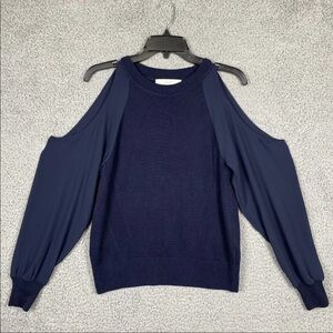 Loft Women's XS Navy Blue Cold Shoulder Chiffon Long Sleeve Knit Sweater Top